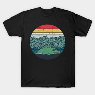 Funny Lazy Alligator Retro Sunset Distressed Vintage Rainbow Colors T-Shirt